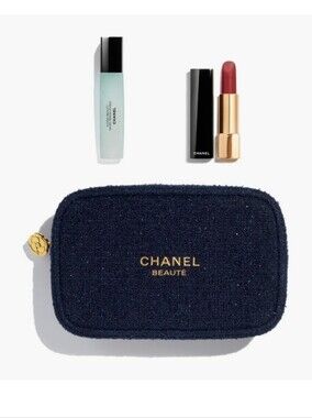 3pc CHANEL Lip 💋Routine & Zip Pouch Beauty Set